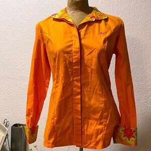 NWT $295 Bright Orange Floral MIDDY N ME Riding Shirt XS 4